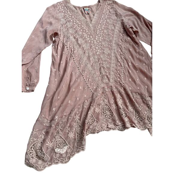 Johnny Was Plus V-Neck Embroidered‎ Tab Sleeve Midi Dress Dusty Rose Size 2X - Picture 11 of 12